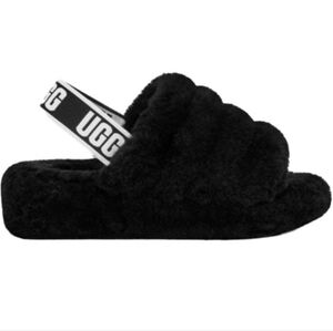 UGG Black Fluffy Slippers